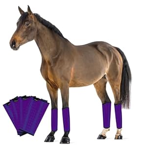 FOXLVDA Horse Fly Boots – Fly Boots for Horses Set of 4, Comfortable Horse Leggings, Mesh Material Design with Metal Support Bars for Reduces Stomping & Leg Fatigue (Purple, Large)