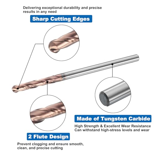 Image of HARFINGTON Ball Nose End Mill 2 Flute 1 /8 inch Diameter 1 /8 inch Shank Tungsten Carbide Tail Coated Spiral CNC Router Bits 3 /4 inch Cutting Length Single End Ball for Carving Engraving Grinding