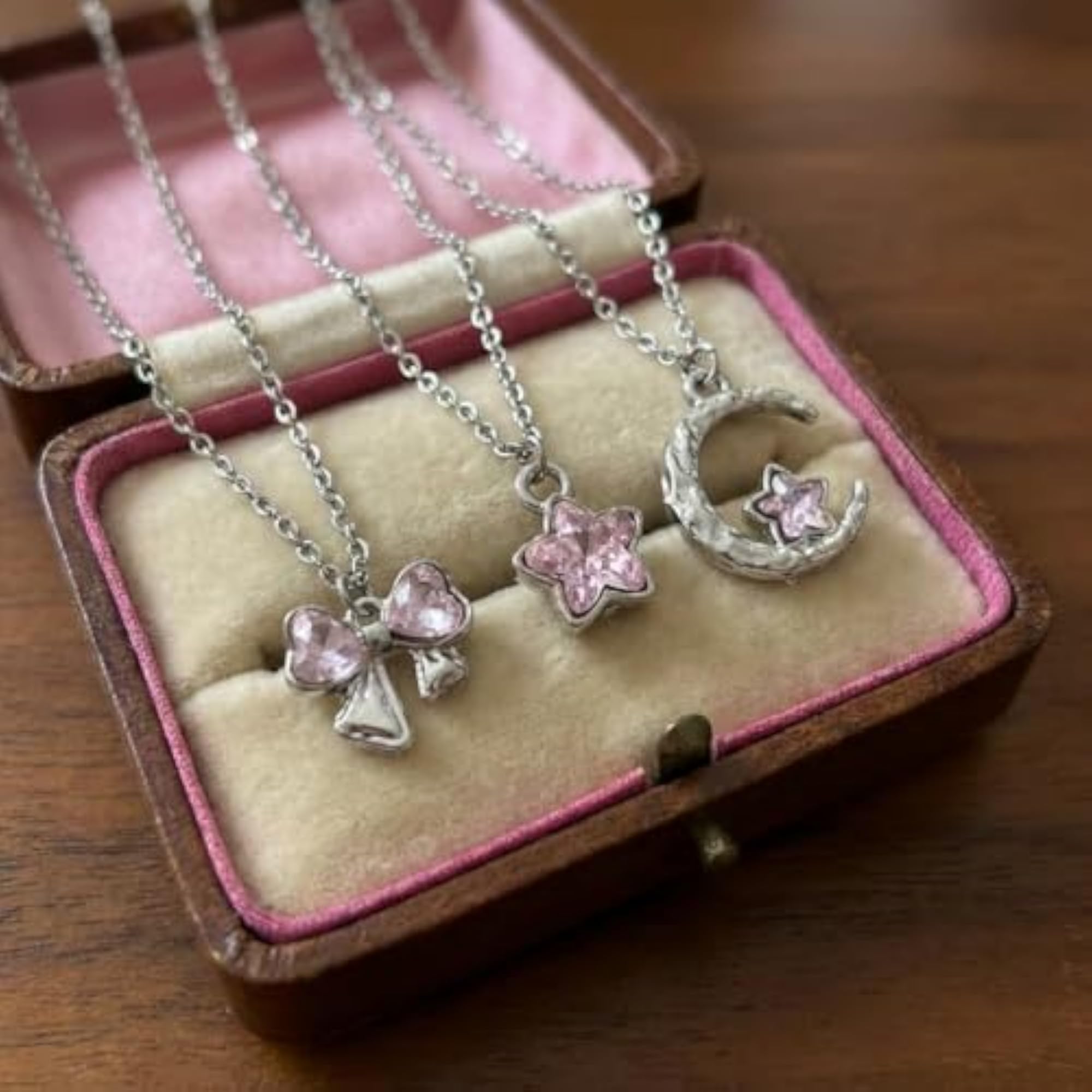 Silver-Plated Necklace Set with Crystal Pendants