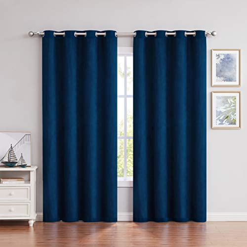 Faux Suede Solid Window Curtain Panels 84 Inches Long with Grommet Top Window Treatment Set Room Darkening Drapes for Bedroom/Living Room, Navy Blue, 55Ã—84 Inch, Pairs to GO