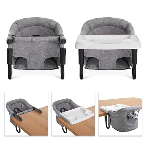 Image of Evolur Hook-On Baby High Chair, Portable Clamp-On Dining Seat with Dishwasher Safe Food Grade Tray, Clip-On Table Chair, Carry Bag, Back Pocket, ASTM Certified, 6-36 Months