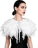 L'VOW Fashion Feather Cape Gothic Stole Shawl Burning Man Halloween Costumes(White-2)