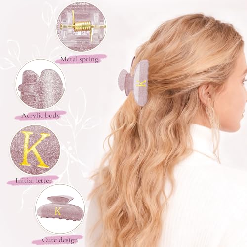 Image of Monogram Hair Clips Personalized Hair Claws - Initial Hair Claw Medium Hair Clip,Fashion Glitter Claw Clips Hair Accessory - Lavender,I