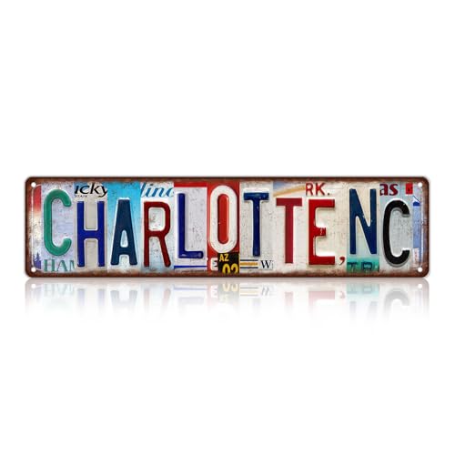 TREEPERI Vintage City Street Sign Charlotte,NC Wall Decor Metal Tin Signs for Bar Home Bedroom Garage