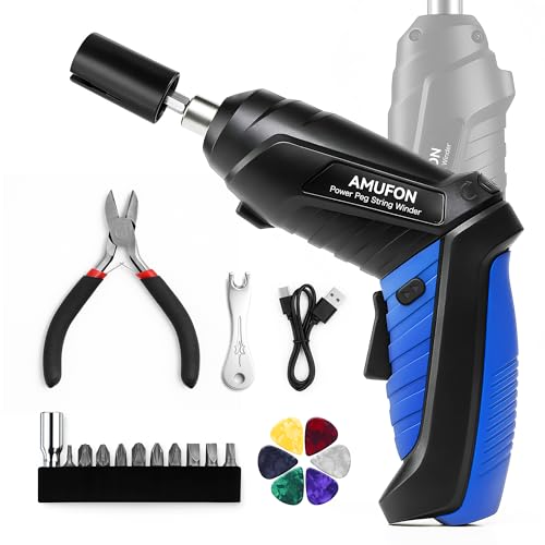 200RPM Electric String Winder,Rechargeable Automatic Guitar Winding Tuner for Stringed Instrument,Guitar Tool Set with LED Light,String Cutter,Bridge Pin Puller,10 Screwdriver Bits,6 Guitar Picks