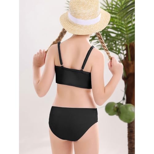 Century Star Girls Swimsuit 2-Piece Ribbed Bikini Set Adjustable Strap Bathing Suits for Teens Swimwear Solid4