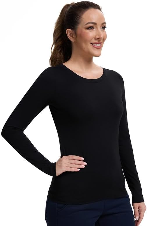 Kitmaz Underscrub Shirt Long Sleeve Women - Undershirts Comfort Crew Neck Tee with Soft & Breathable Fabric-2 Pack - Image 3