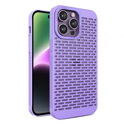 Coque de protection ajourée iPhone 15 violette, l'accessoire respirant pour le quotidien