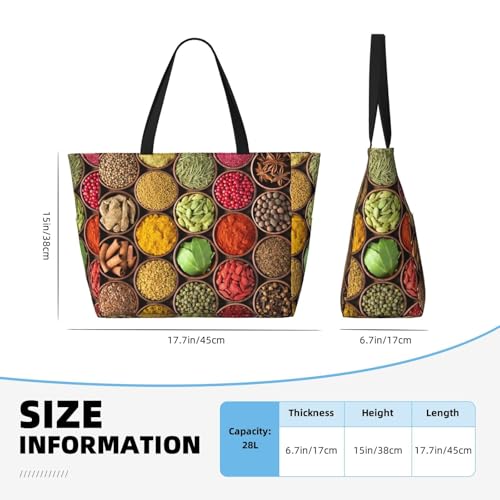 Spices And Herbs Print Large Beach Tote Bag for Women Extra Large Capacity Sandproof Waterproof Pool Bag Suitable for Swimming Pool Gym Groceries Travel4