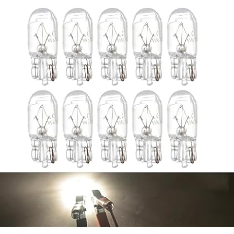 Gseigvee Pack-10 T10 168 192 Halogen Instrument Light, 12V 5W Flat Foot Vehicle Lighting Accessories, Universal Ultra-bright Waterproof Indicator Bulb Replacement for Truck SUV Car (White Light) Cover