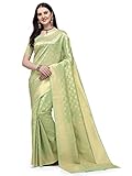 Jaanvi fashion Banarasi da donna in seta con Zari jacquard da lavoro sari con camicetta non cucita pezzo, Verde, Etichettalia unica