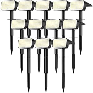 LANSOW 12 Pack Solar Spot Lights Outdoor Waterproof IP67, (90 LED/4 Modes) Solar Landscape Spotlights, 2-in-1 Solar Powered Flood Lights for Yard Garden Pathway Outside Tree, Auto ON/Off(Cool White)