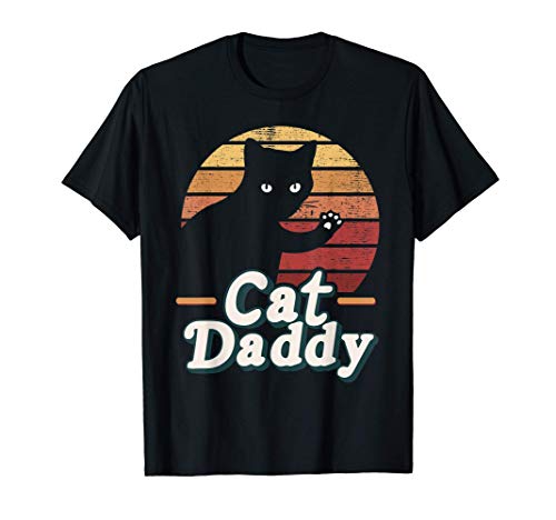 Mens Best Cat Daddy Vintage Father Gift Funny 80s Style Pet Lover T-Shirt