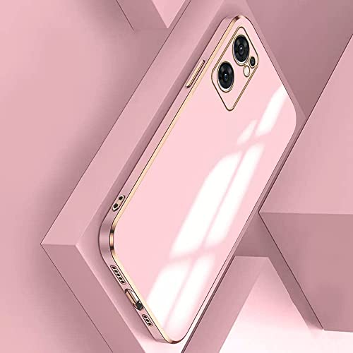 Image of Apurb Store for Oppo Reno 7 5G Plating Square Gold Frame Phone Case Luxury Soft Silicone Back Cover (for Oppo Reno 7 5G, Pink)