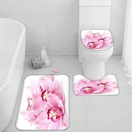 Badezimmermatte Set Orchidee Rosa 3D Drucken Blüte Teppich Badezimmer Badgarnitur 3teilig Mikrofaser Bath mat U-förmigen… – Bild 5