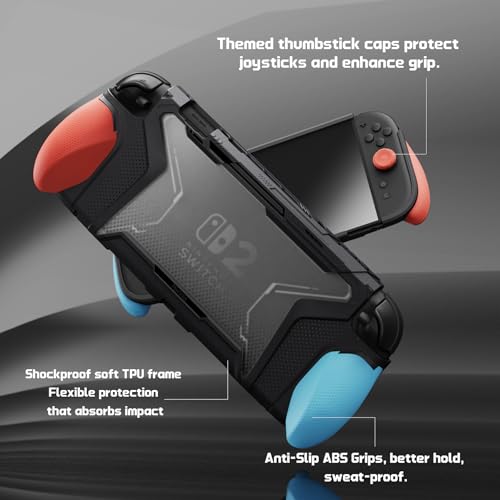 Image of PlayVital for Switch 2 Beyond-Grip Dockable Case, Interchangeable FPS /Omni Ergonomic Grips + Military-Grade Drop Protective Cover + 2 Joystick Caps for Nintendo Switch 2 (Blue & Orange)