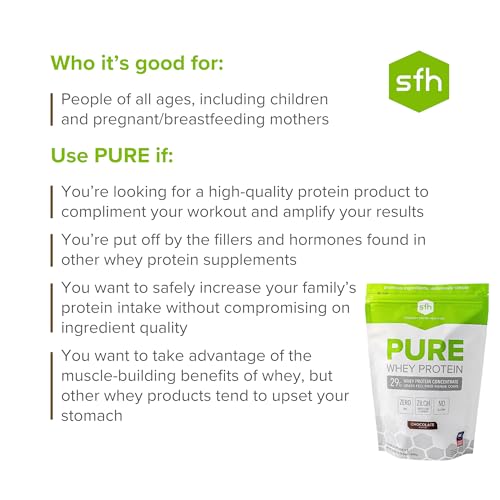 SFH Pure Whey Protein Powder (Chocolate) Best Tasting Grass Fed Whey | All Natural | Non-GMO, No Artificials, Soy Free, Gluten Free | (Chocolate, 31.6 Ounce (Pack of 1) - Image 6