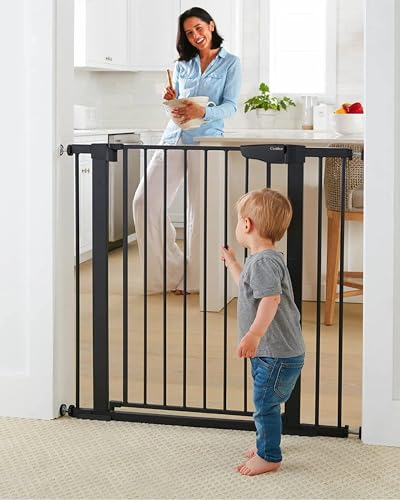 Image of Cumbor 36 in Extra Tall Baby Gate for Doorways, 30-40.6 in Dog Gate Black | Mom's Choice Awards Winner, Double Lock, 2-Way Swing, Auto Close Child Gate for Toddler & Pets, Pressure or Hardware Mounted