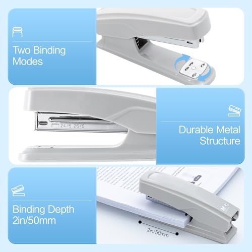 Image of M&G Desktop Stapler with 25 Sheet Capacity, Two Binding Modes, Basic Stapler Set with 1000 Staples and Remover, Durable Staplers for Office School Home (Grey)