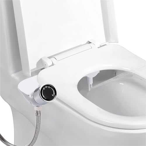 Bidet Aufsatz für Toilette mit 3/8' Anschluss - Doppeldüsen WC Bidet mit Druckregulierung, Ultraflacher Nicht-Elektrischer Toilettenaufsatz (69 cm Edelstahlschlauch) für Gesäß- und Frauenhygiene