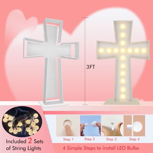 3FT Lighted Cross Marquee – Large Indoor Outdoor Light Up Cross Christmas & Baptism Decorations, LED Décor for Parties, Religious Events & Celebrations by Merry Mosaics - Image 3