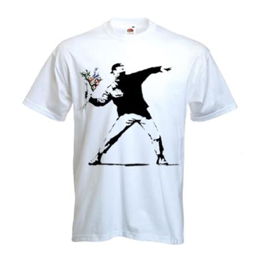Banksy Camiseta - Flor Tirador - Blanco, X-Large