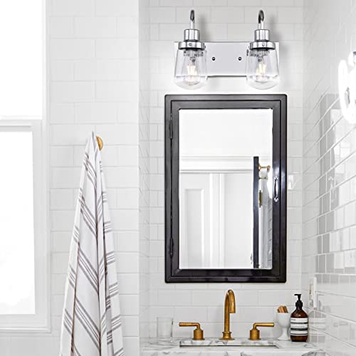 Image of Yaohong Modern Bathroom Lighting Fixtures Chrome Finish, 2-Light Vanity Lights Classic Style Wall Sconce with Clear Glass Shade for Hallway Entryway Kitchen Bedroom