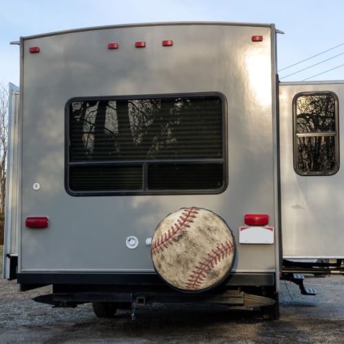 Image of Delerain Red Stitching Baseball Spare Tire Covers for RV Trailer SUV Truck and Many Vehicle, Wheel Covers Sun Protector Waterproof (15 Inch for Diameter 27 inch-29 inch)