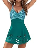 Blooming Jelly Womens One Piece Swimsuits Tummy Control Bathing Suit Dress Cutout Skirt Swimwear (X-L, Green Floral)