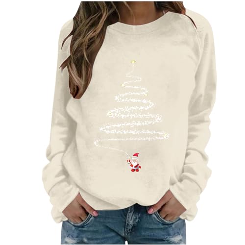 Generisch Weihnachtspullover Damen Rundhals Sweatshirt Weihnachten...
