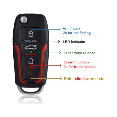 Image of Car Alarm System, Antitheft Alarm with Keyless Entry | Microwave Sensor, Shock Sensor, 6 Tons Siren, Sillent Arm, Universal for DC 12V car