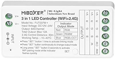 LGIDTECH FUT037W+ Miboxer - Controlador de tira LED 3 en 1 WiFi + 2.4G, control de aplicación para smartphone directamente, compatible con Echo Alexa Google Home Control de voz