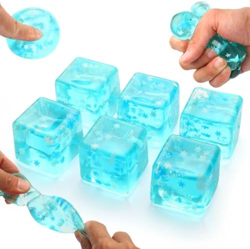 6 Pack Stress Balls Ice Cube with Snowflakes Inside, Sensory Squi...