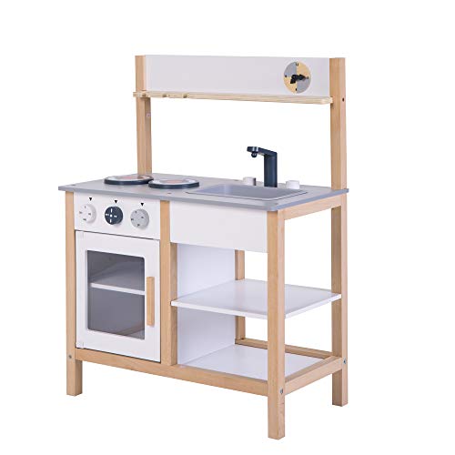 音が鳴るおままごとキッチンセット 木製 調理器具付き 収納機能 子供用 ミニキッチン 知育玩具 台所 おもちゃセット まねっこ お誕生日・クリスマスプレゼントに最適 (ダークグレー)