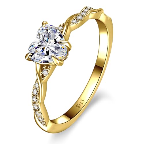 1.25ct Womens Heart Promise Ring, 925 Sterling Silver Heart Cut Created Emerald/Sapphire/Amethyst/Ruby/Cubic Zirconia/Opal Twisted Vine Engagement Ring for Women Size 5-10