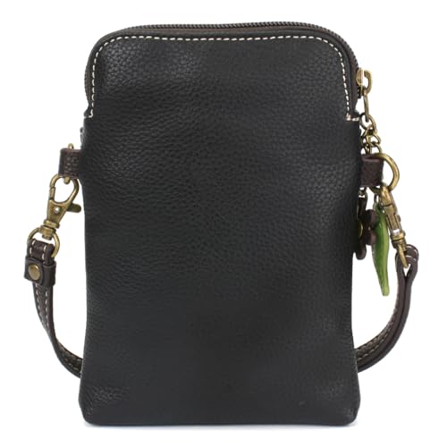 Image of CHALA Bird Collection Cell Phone Crossbody Purse-Women PU Leather /Canvas Multicolor Handbag with Adjustable Strap - Chickadee - green