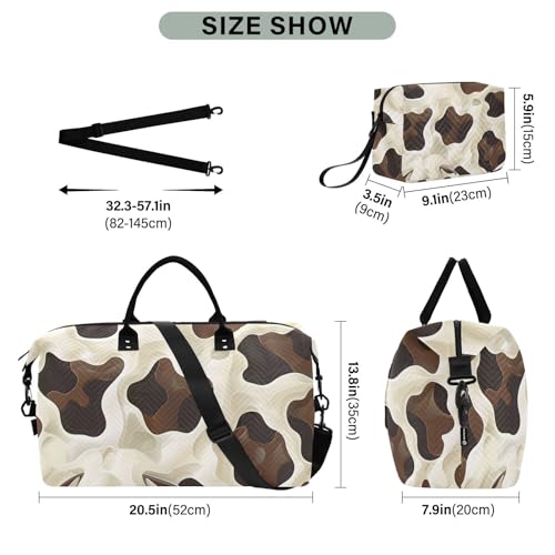 2 Piece Duffel Bag with Toiletry Bag - 20x8x14 Inch Travel Bag + 9x3.5x6 Inch Organizer, Cow (33) Luggage Set3