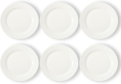 Classic White Ceramic Dinner Plates, 8 Inch Round, Dishwasher Microwave Oven Freezer Safe, Lead-Free, Set of 6