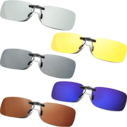 Weewooday 5 Piece Polarized Clip on Sunglasses Rimless Rectangle Clip on Sunglasses Lightweight Shade Eyeglasses Men Women