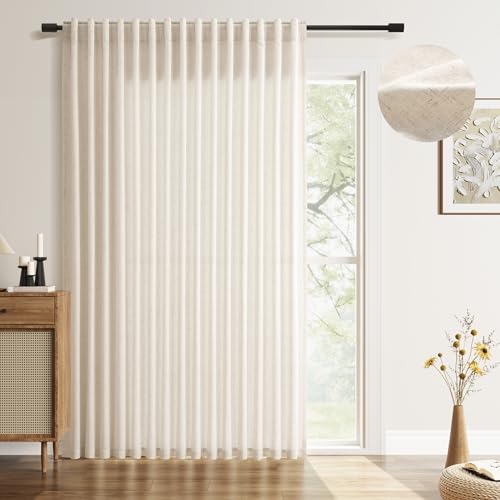 SPWIY Beige Sliding Door Curtains Linen Extra Wide 100 Inch