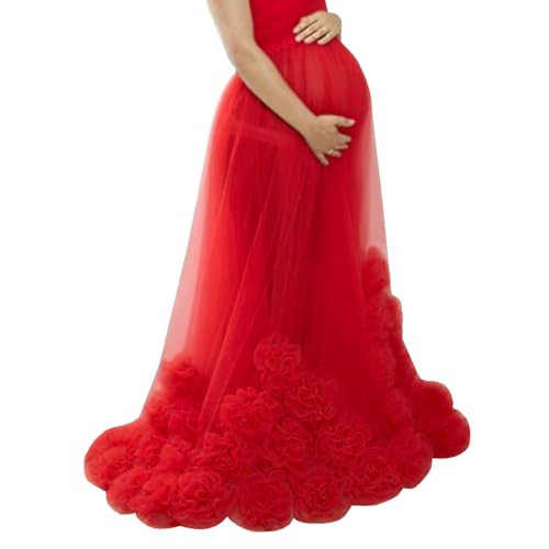 WDPL Women's Long Floor Length Ruffles 3D Floral Sheer Tulle Skirt