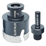 BTBLBITS Dry Diamond Core Drill Bit 2 Inch (50mm) Tile Hole Saws with 5/8-11 Thread Plus 3/8” Hex Shank Drilling Adapter for Tiles Granite Marble Ceramic Glass Porcelain for Angle Grinders and Drills