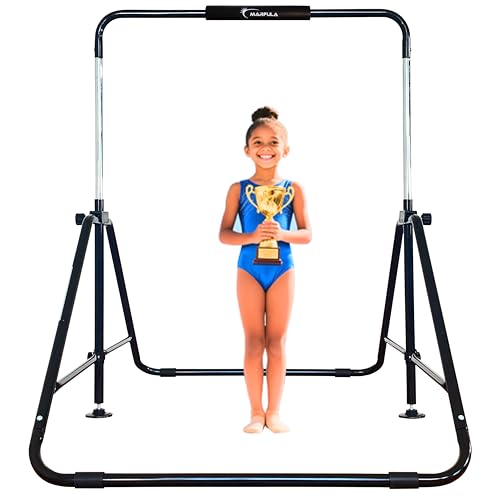 MARFULA Kip Bar Folding Gymnastic Bar with 5 FT Base Length 9 Height Levels Gymnastic Training Bar for Girls and Boys Between 3-9 Years Old at Home and Club Use