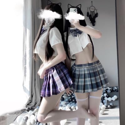 [LIGARE MIZUKI] コスプレ セクシー 女子高生 5点フルセット 紺・ピンク・紫【 半袖ミニ丈トップス/ミニスカート/Ｔバック/ネクタイ/タイツ 白 】 誘惑 高校生 セーラー服 制服 JK ミニスカ 学校 学生 服 大人用 可愛い プレゼント ギャル かわいい 仮装 女装 人気 エロ 萌え - 画像6