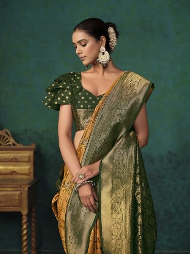 Image of EthnicJunction Women's Silk Blend floral Woven Saree With Blouse Piece | Wedding Saree