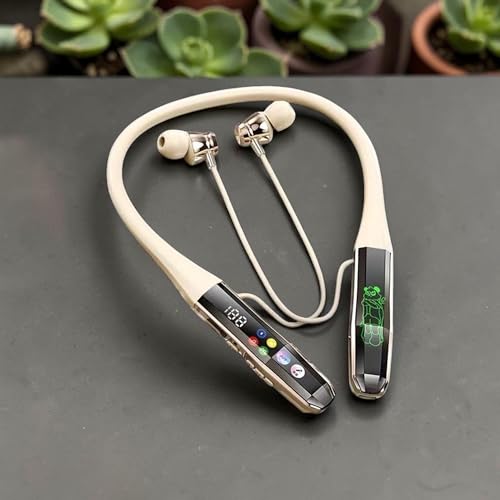Image of iFAST IF-175 AI-Powered Voice Changer Wireless Neckband Earphone with Digital Display | 5 Voice Modes (Child /Male /Female /Old Man /Original) | Karaoke Mode | Bluetooth 5.4 | Beige