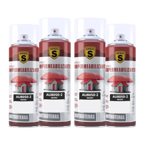 SPSIL Spray Sellador Impermeable Negro 400ml(pack of 4) - Spray Impermeabilizante Multisuperficie Antigoteo Anti-UV, Secado Rápido, Repara Grietas y Fugas, Interior y Exterior