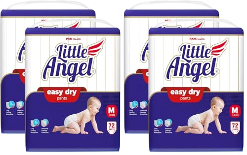 Image of Little Angel Easy Dry Diaper Pants with 12 hrs Absorption Medium (M) Size 144 Count, Pack of 4, 7-12 Kgs - M (72 Count, Pack of 4)