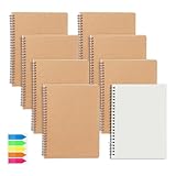 QITIXI:OU 8 Stück Notizblock A6 Blanko, Spiralblock klein, Notizbuch mit Haftnotizen, 50 Blatt/100 Seiten pro Block, Kraft Cover Block, Notizbuch abreißbar für Schule Büro Kinder Geschenk