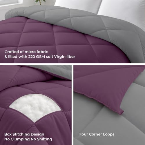 Image of AYKA Reversible Comforter 220 GSM Microfiber Reversible AC Comforter /Blanket for Winter /Quilt /Duvets for Queen Size Single Bed Comforter (60 * 90, Burgundy & Grey)| TC - 220